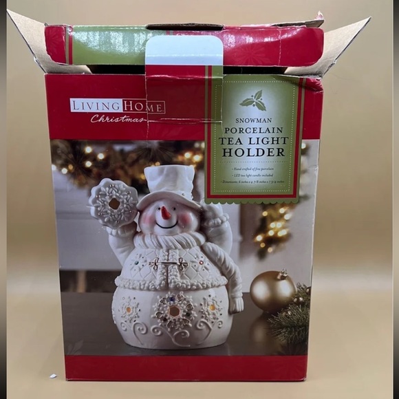 Living Home Christmas Porcelain Snowman Tealight Holder - Picture 12 of 12